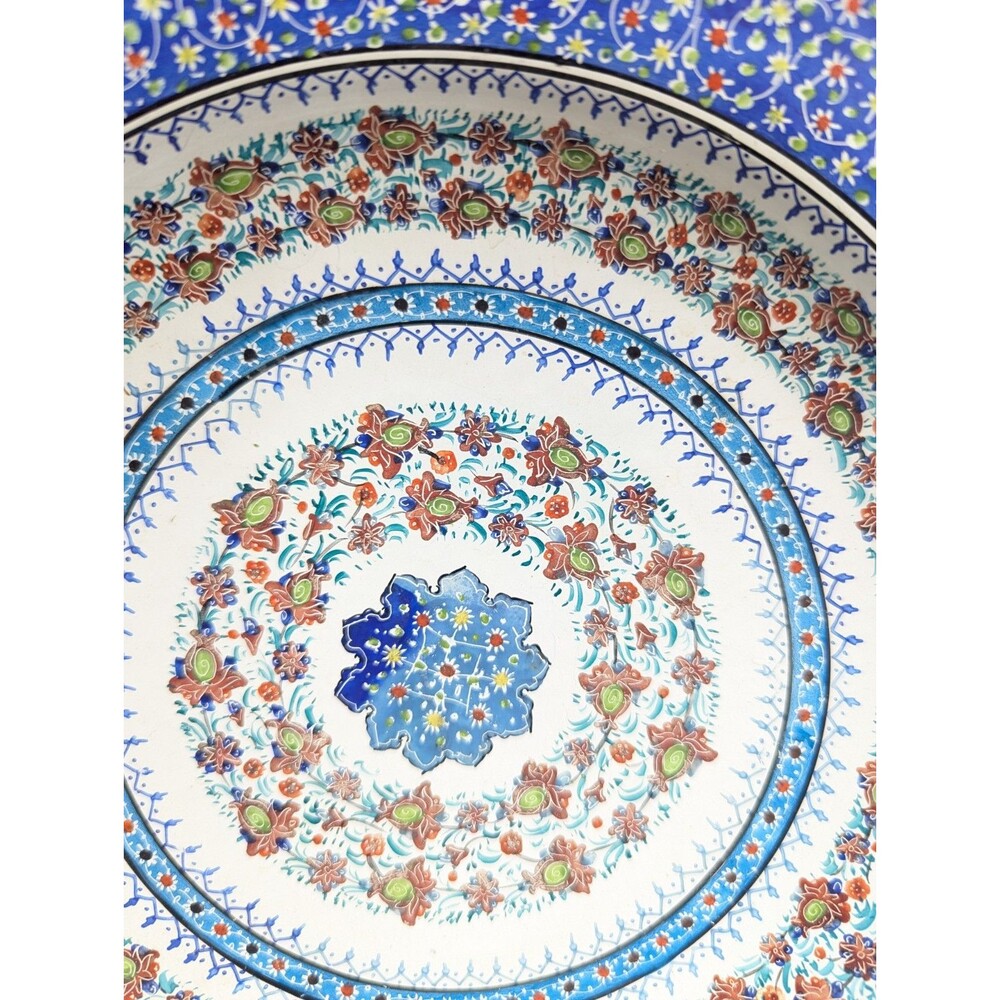 Pair Vintage Persian Minakari Enamel Copper Plates Wall Hanging Hand Painted 8" - Picture 3 of 12